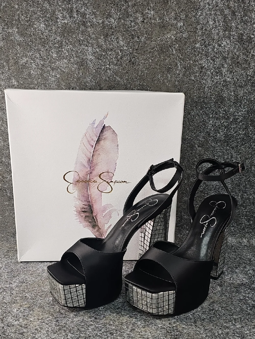Jessica Simpson JS - LIRIO Platform High Heel Sandals, Black & Mirror, Size 7.5M